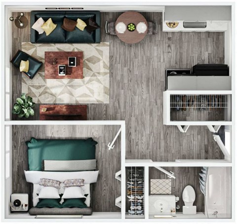 a 1 bedroom floor plan with a bathroom and a living room